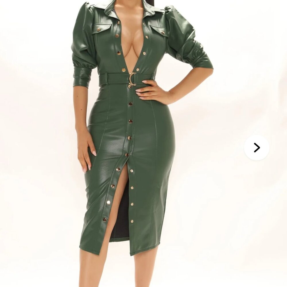 GREEN LEATHER DRESS